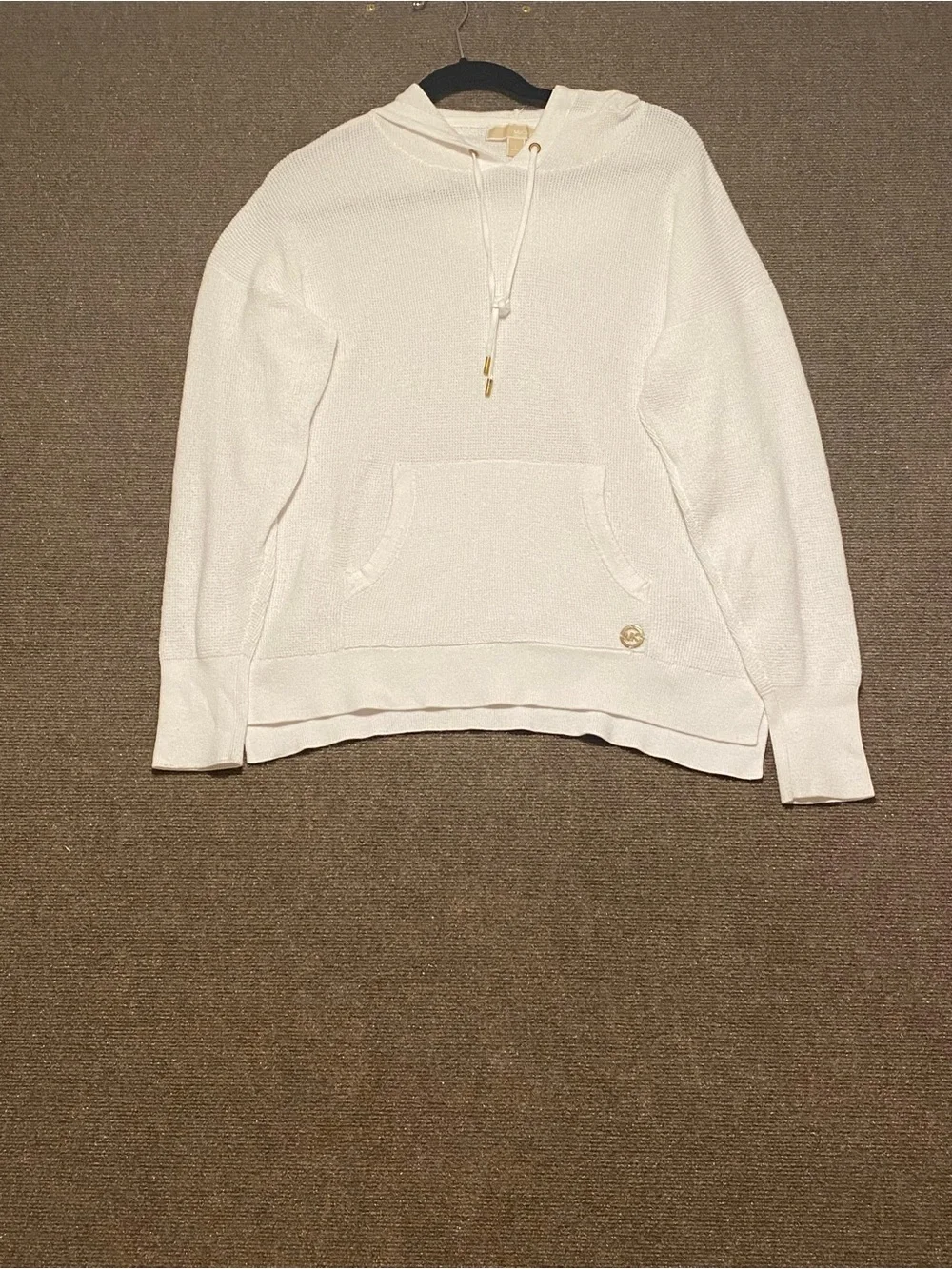 Michael Kors Cream Hooded Crewneck Sweater with Kangaroo Pocket